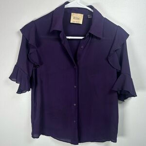 Elie Tahari Purple Flutter Sleeve Blouse